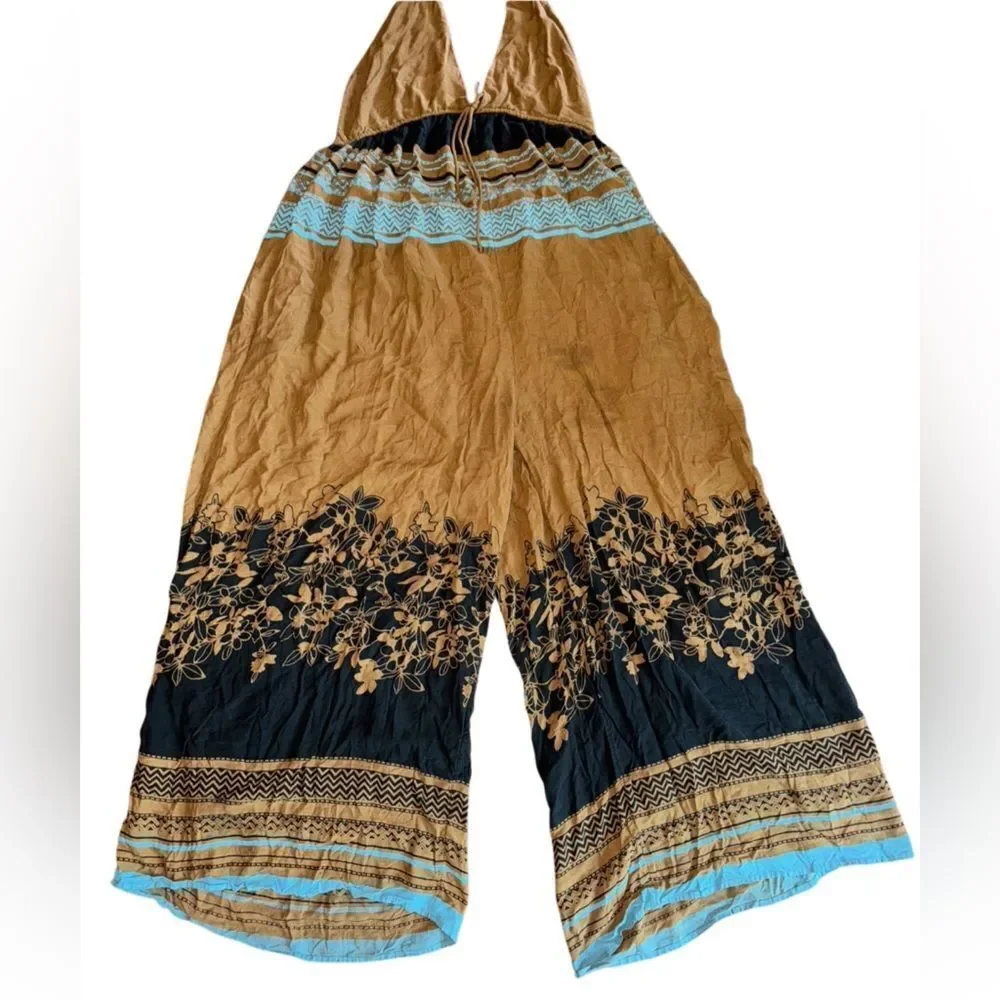 Free People Women's Palm Beach Printed Wide leg Halter Jumpsuit Size Medium